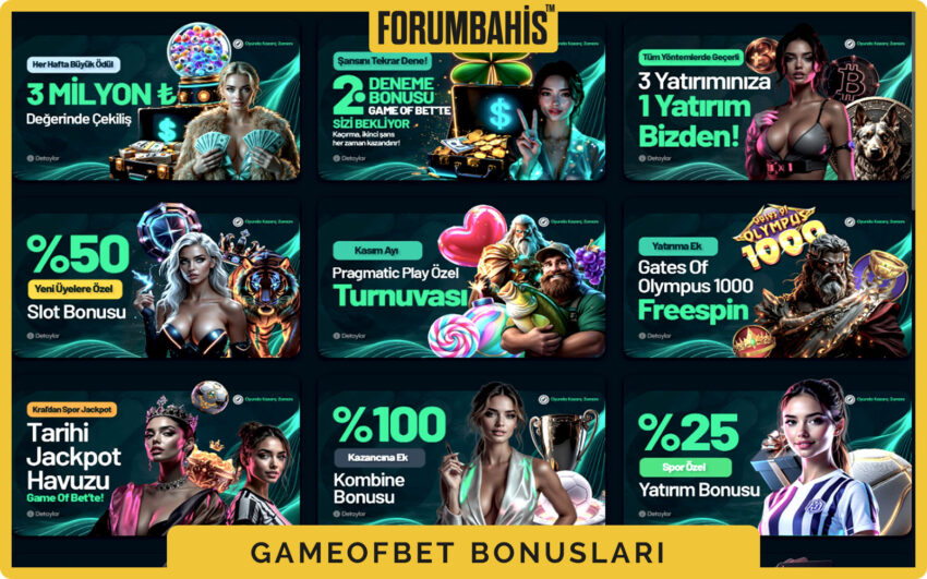 Gameofbet bonuslar sekmesi, turnuva bonus ve ödül havuzu bilgisi