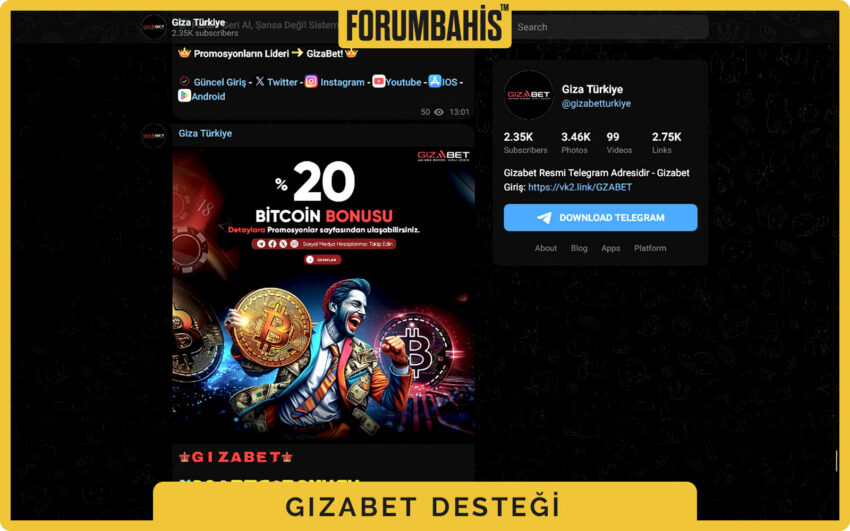 Gizabet alt bilgi alanı, sosyal ikonlar ve 7/24 destek ifadesi