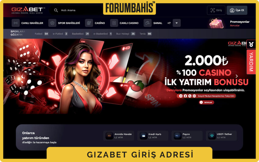 Gizabet giriş ekranı, sağ üstte Giriş ve Kayıt Ol butonları, yeşil–beyaz tema