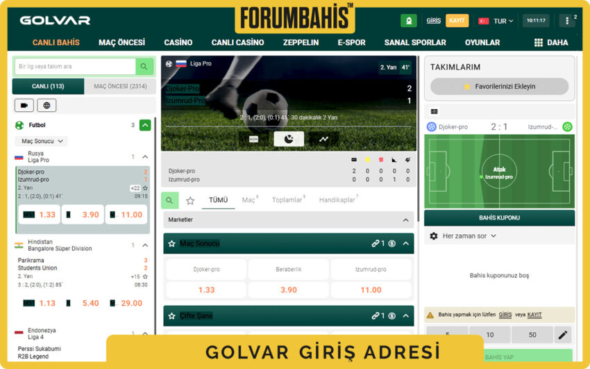 Golvar başlangıç ekranı, üst çubukta dil seçimi TR ve giriş butonu