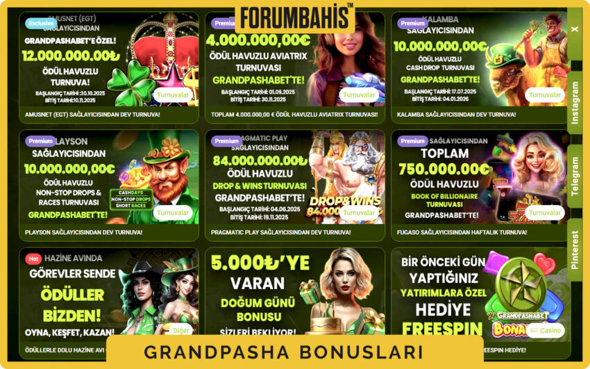 Grandpashabet bonuslar tablosu, çevrim katsayısı ve uygun oyunlar listeli bonus