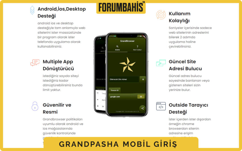 Grandpashabet mobil uygulama indir sayfası, Android ve iOS ikonları görünür