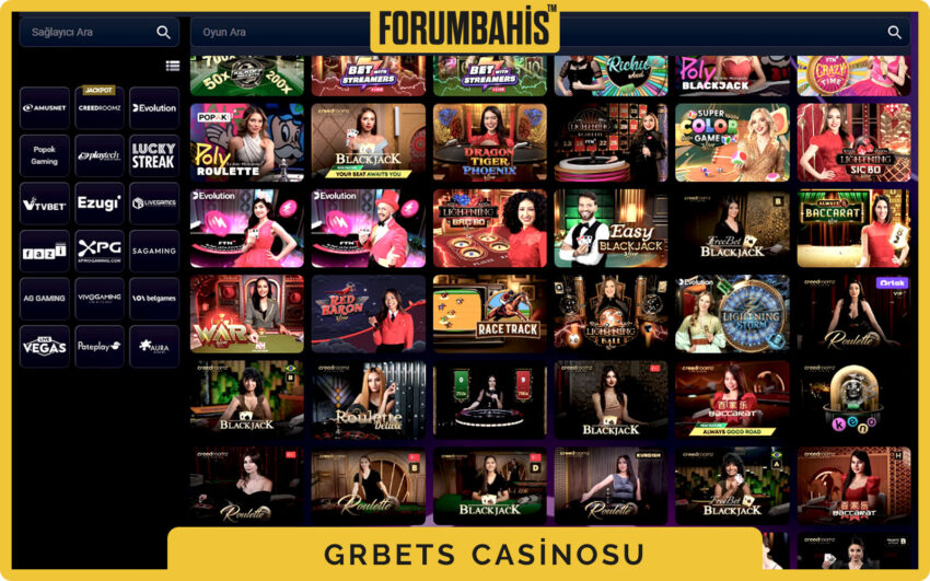 Grbets mobil casino sekmesi, slot ızgarası ve sağlayıcı filtreleri