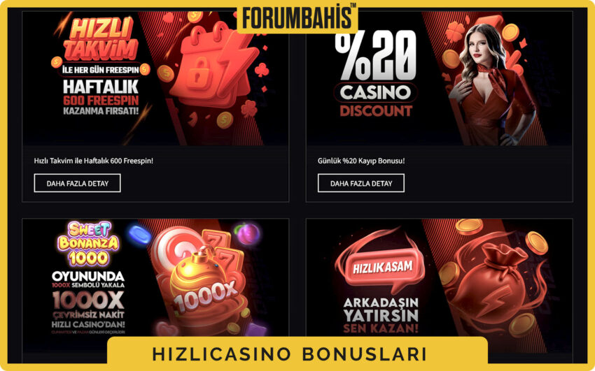 Hizlicasino bonuslar tablosu, çevrim katsayısı ve uygun oyunlar listeli bonus