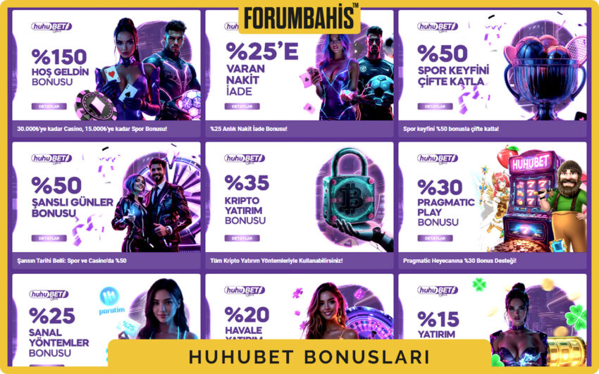 Huhubet bonuslar bölümü, yatırım bonus ve çevrim şartı etiketi