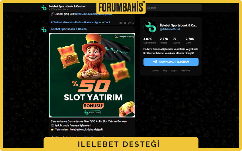 Ilelebet Telegram kanalına geçiş için destek butonu ve davet linki