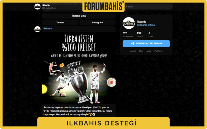 Ilkbahis Telegram grubu tanıtımı, hızlı cevap vaat eden destek metni