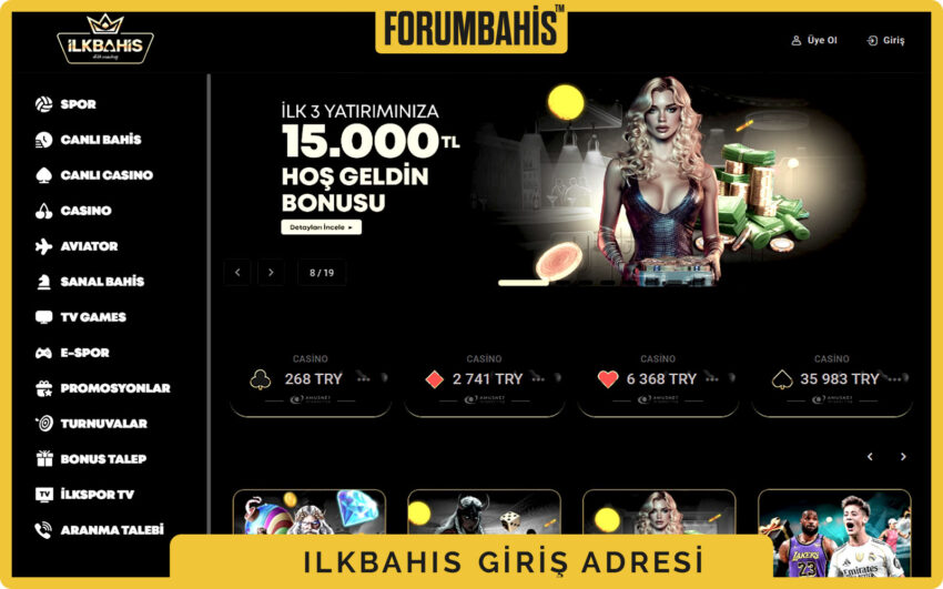 Ilkbahis ana navigasyon, spor lig filtreleri ve sağ üst köşede giriş bağlantısı