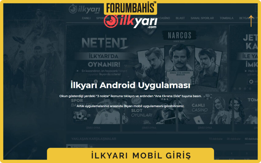 Ilkyari mobil genel görünüm, üstte logo altta hızlı giriş ve kupon kısayolu