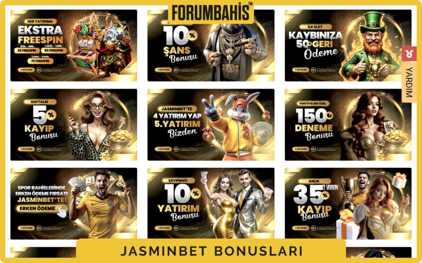 Jasminbet bonuslar tablosu, çevrim katsayısı ve uygun oyunlar listeli bonus