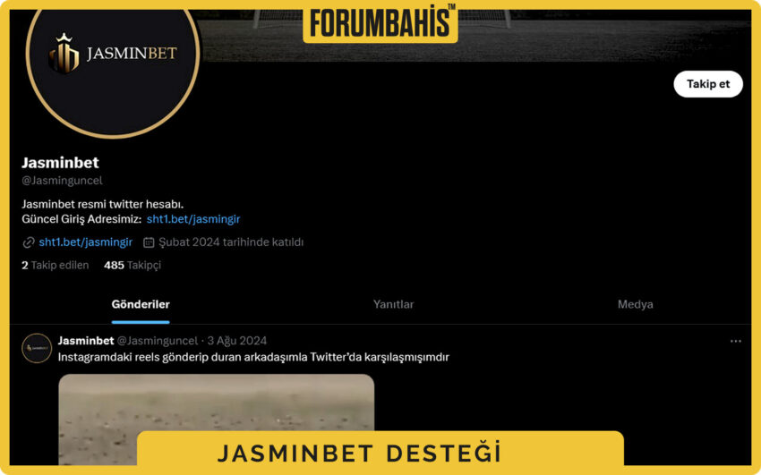 Jasminbet destek sayfası ekran görüntüsü, Instagram ve Telegram ikonları