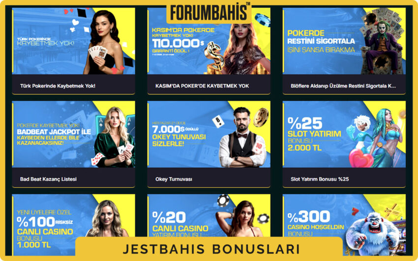 Jestbahis bonuslar genel görünüm, tüm bonus listesi ve filtre etiketleri