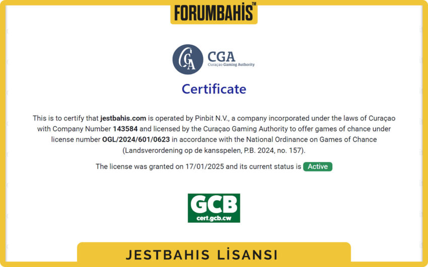 Jestbahis lisans sayfası alt bilgi, footer’da lisans rozetleri ve linkler