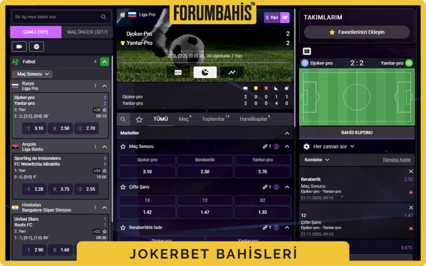 Jokerbet oran karşılaştırma görünümü, 1X2 ve üst/alt bahis pazarları