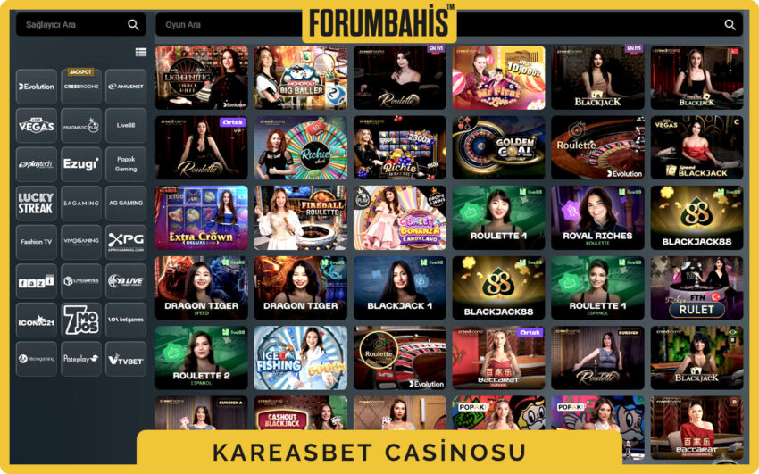 Kareasbet mobil casino sekmesi, slot ızgarası ve sağlayıcı filtreleri