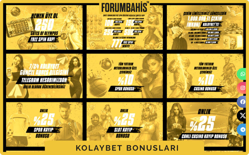 Kolaybet bonuslar genel görünüm, tüm bonus listesi ve filtre etiketleri
