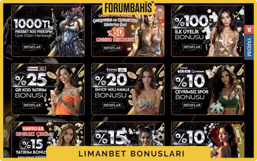 Limanbet bonuslar bölümü, yatırım bonus ve çevrim şartı etiketi