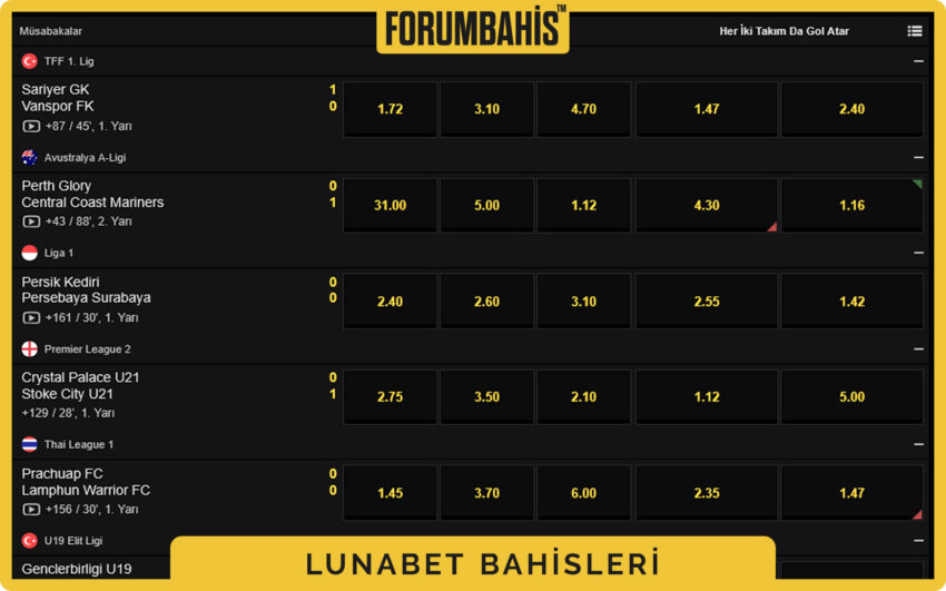 Lunabet mobil dil seçimi penceresi, TR tercihli arayüz