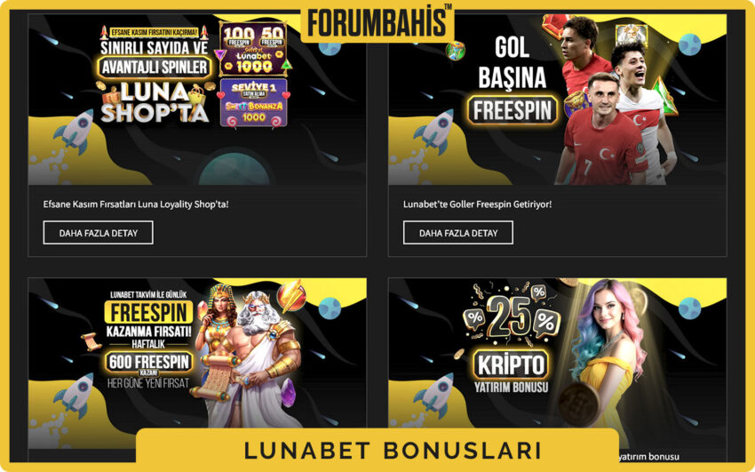 Lunabet bonuslar sekmesi, turnuva bonus ve ödül havuzu bilgisi