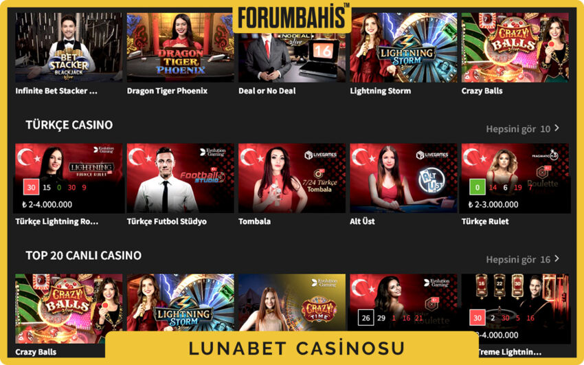 Lunabet casino favoriler bölümü, son oynananlar ve öneriler