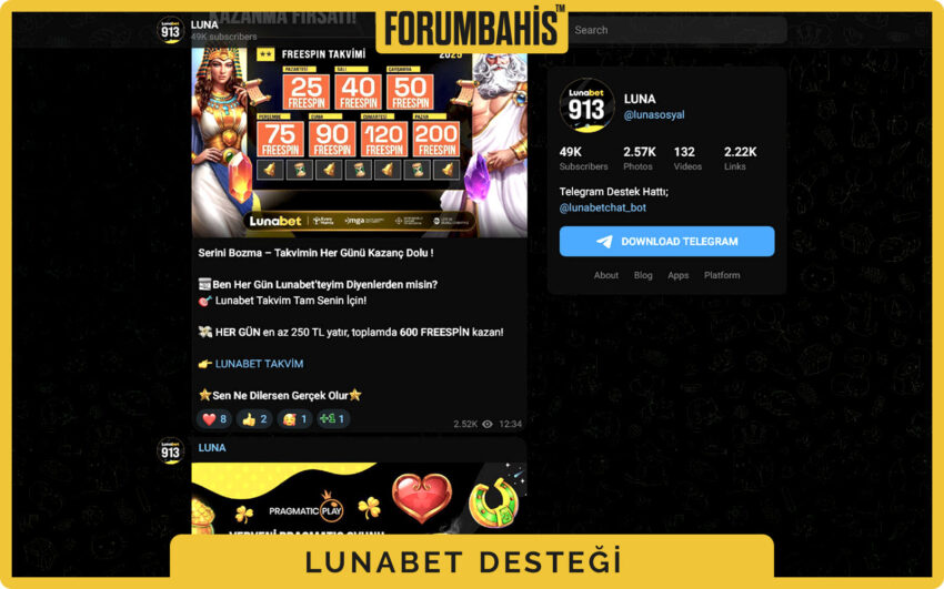 Lunabet sosyal medya kutuları, Instagram üzerinden destek duyuruları