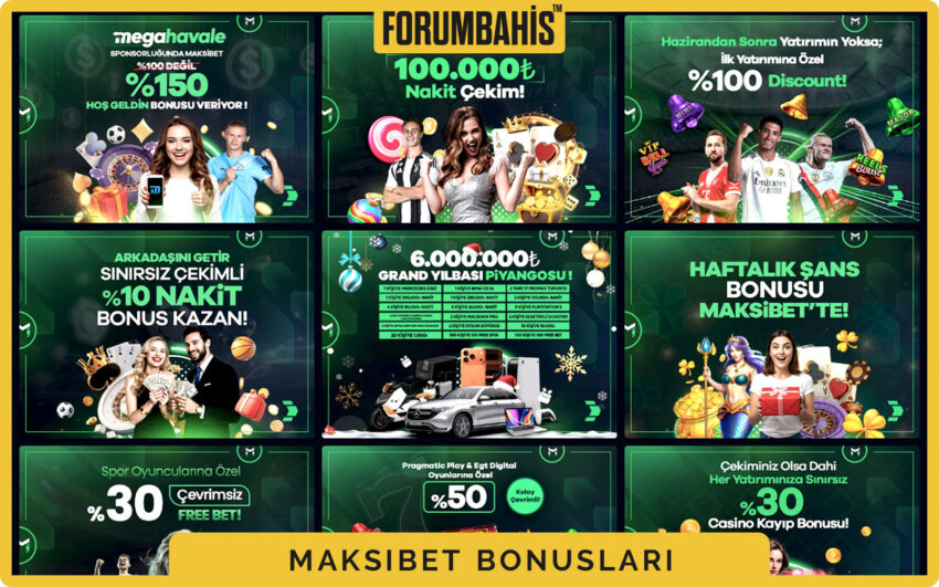 Maksibet bonuslar tablosu, çevrim katsayısı ve uygun oyunlar listeli bonus