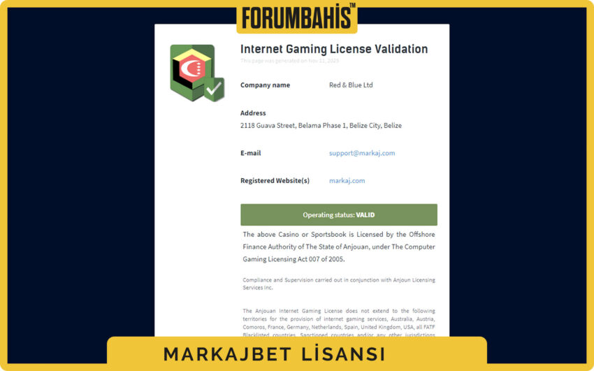 Markajbet lisans doğrulama linki, lisans numarası kopyala butonu