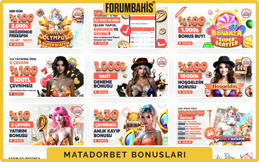 Matadorbet bonuslar tablosu, çevrim katsayısı ve uygun oyunlar listeli bonus