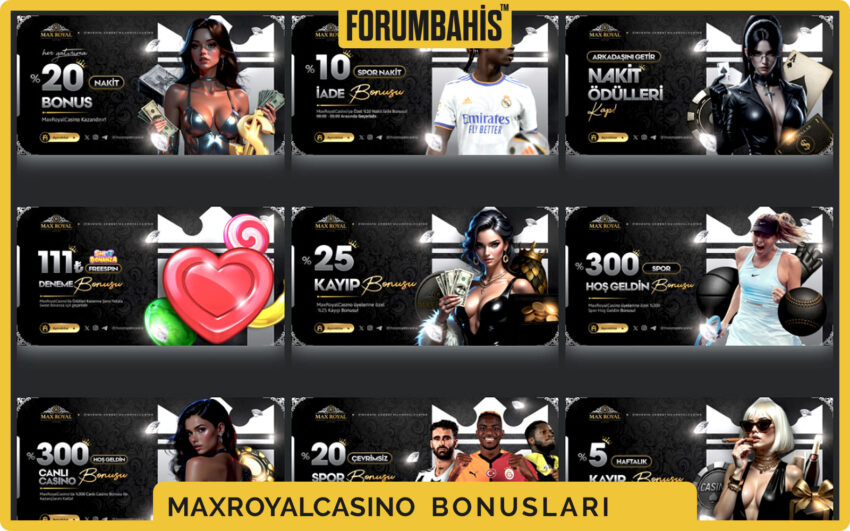 Maxroyalcasino bonuslar genel görünüm, tüm bonus listesi ve filtre etiketleri