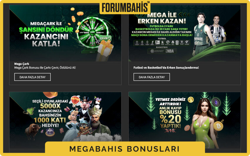 Megabahis bonuslar genel görünüm, tüm bonus listesi ve filtre etiketleri