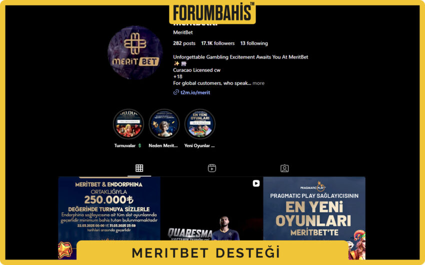 Meritbet iletişim formu, ad–mesaj alanları ve destek gönder butonu