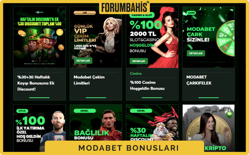 Modabet bonuslar bölümü, yatırım bonus ve çevrim şartı etiketi