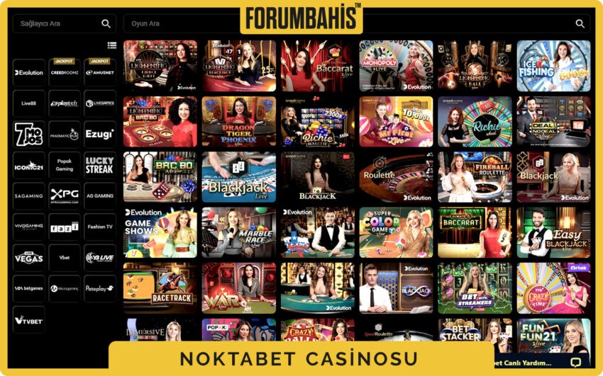 Noktabet mobil casino sekmesi, slot ızgarası ve sağlayıcı filtreleri