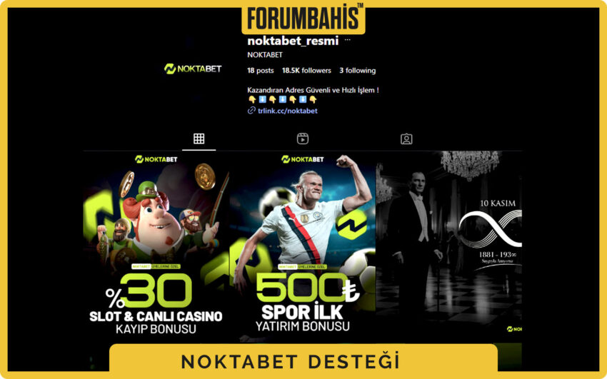 Noktabet Instagram profiline yönlendiren destek bağlantısı ve kısa açıklama