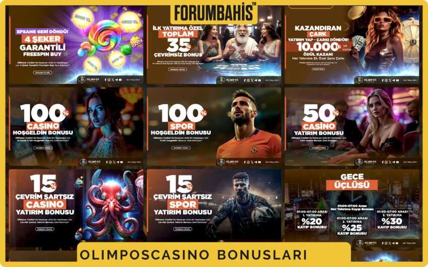 Olimposcasino bonuslar genel görünüm, tüm bonus listesi ve filtre etiketleri