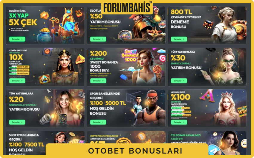 Otobet bonuslar bölümü, yatırım bonus ve çevrim şartı etiketi