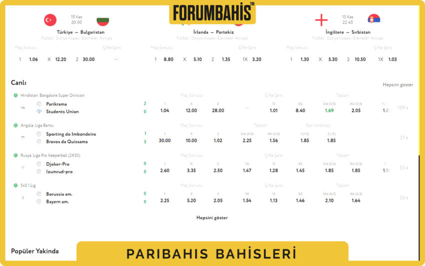 Paribahis ana sayfa slider, promosyon görselleri ve hızlı giriş butonu üst barda