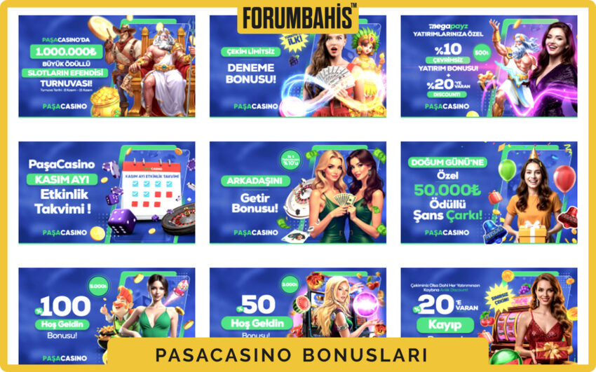 Pasacasino bonuslar tablosu, çevrim katsayısı ve uygun oyunlar listeli bonus