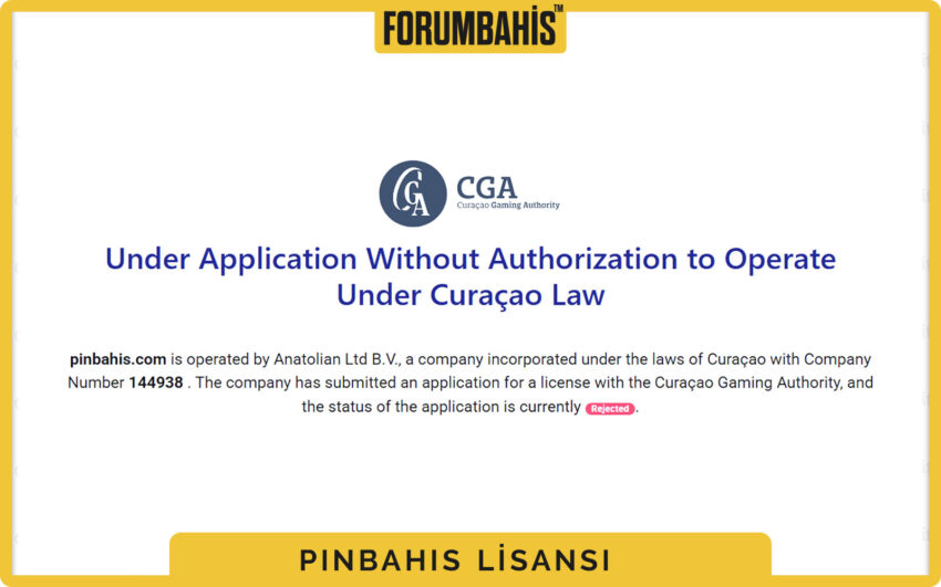 Pinbahis lisans kutucuğu, lisans yok