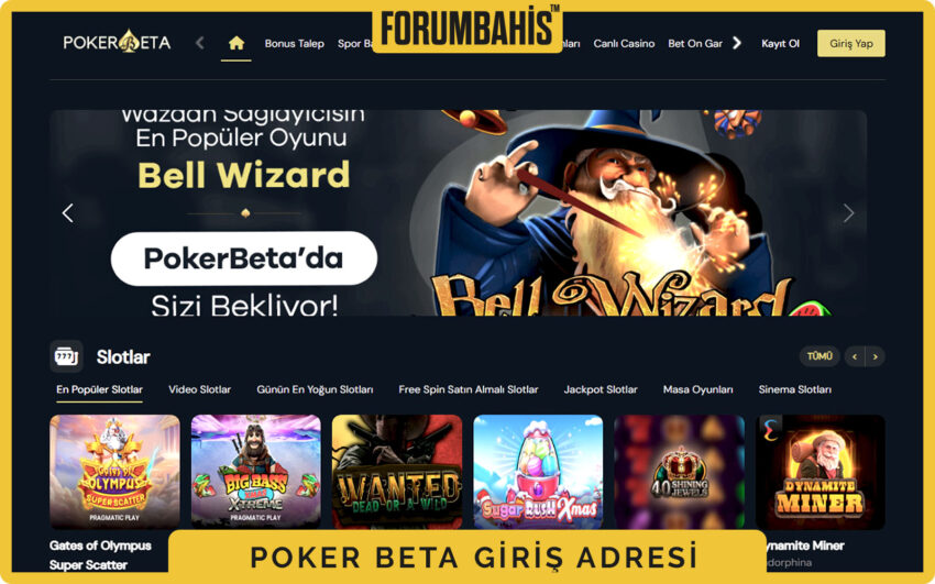 PokerBeta giriş sayfası, üst bilgilendirme bandı ve Güncel Adres linki