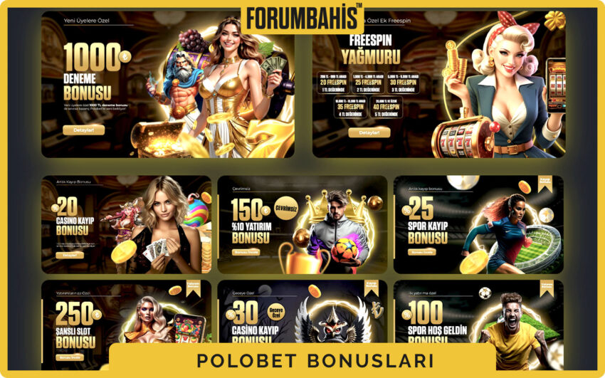 Polobet bonuslar genel görünüm, tüm bonus listesi ve filtre etiketleri