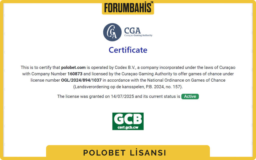 Polobet lisans banner’ı, lisansın kapsadığı ürün listesi ve notlar