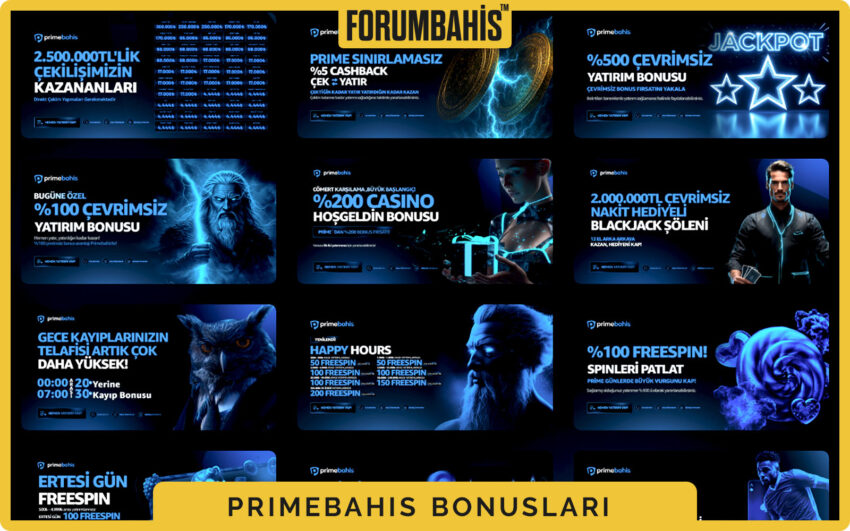 Primebahis bonuslar bölümü, yatırım bonus ve çevrim şartı etiketi