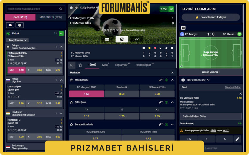 Prizmabet canlı bahis çoklu görünüm, aynı anda birden fazla maç ve oranlar