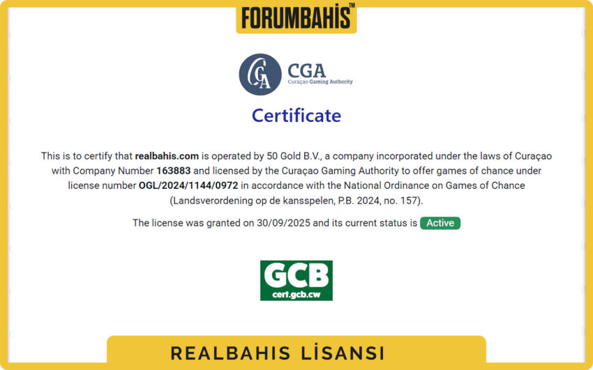 Realbahis lisans kutusu, yazdırılabilir lisans sertifikası önizlemesi