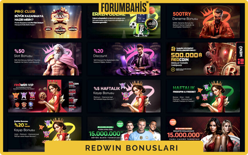 Redwin bonuslar bölümü, yatırım bonus ve çevrim şartı etiketi