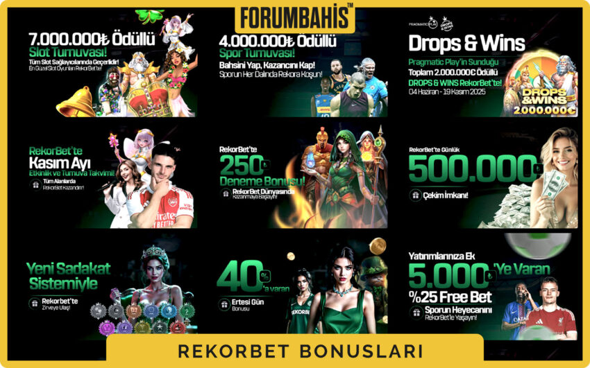 Rekorbet bonuslar tablosu, çevrim katsayısı ve uygun oyunlar listeli bonus