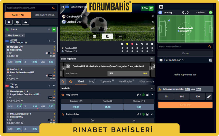 Rinabet favori ligler listesi, futbol ve basketbol bahis sekmeleri