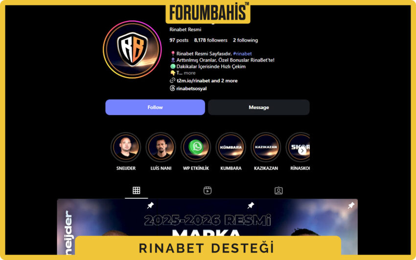 Rinabet iletişim sayfası, telefon ve sohbet kısayolları ile destek erişimi