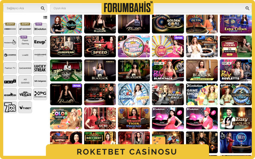 Roketbet casino banner alanı, kampanya duyurusu ve üst barda giriş